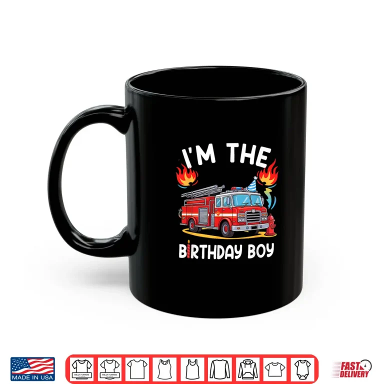 Mug Kids Birthday Boy Fire Truck Firefighter Bday Party Theme Shirt