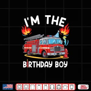 Design Kids Birthday Boy Fire Truck Firefighter Bday Party Theme Shirt