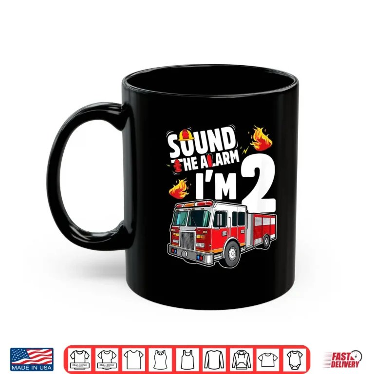 Mug Kids Fire Truck 2Nd Birthday Boy Firefighter 2 Year Old Shirt