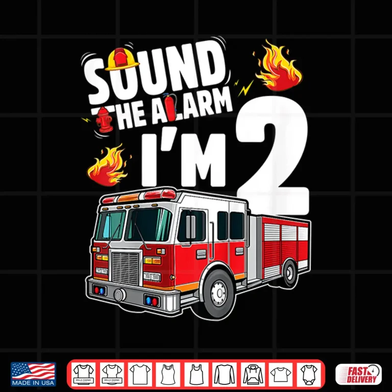 Design Kids Fire Truck 2Nd Birthday Boy Firefighter 2 Year Old Shirt