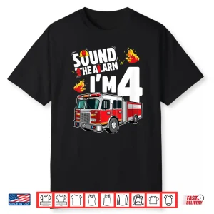 Kids Fire Truck 4Th Birthday Boy Firefighter 4 Year Old Shirt