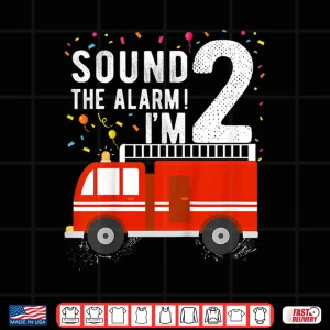 Design Kids Fire Truck 2Nd Birthday Boy 2 Year Old Firefighter Shirt