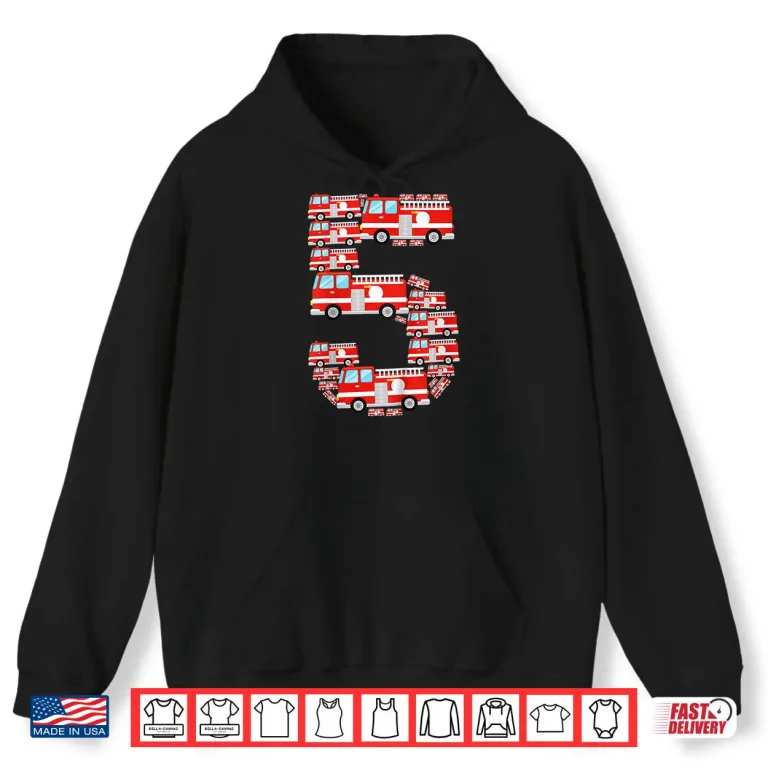 Hoodie Kids Fire Truck 5Th Birthday Boy 5 Year Old Firefighter Shirt