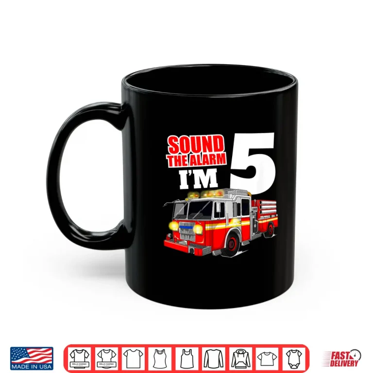 Mug Kids Fire Truck 5Th Birthday T Shirt Boy Firefighter 5 Year Old