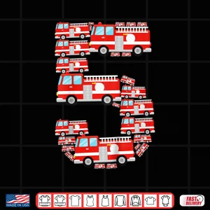 Design Kids Fire Truck 5Th Birthday Boy 5 Year Old Firefighter Shirt