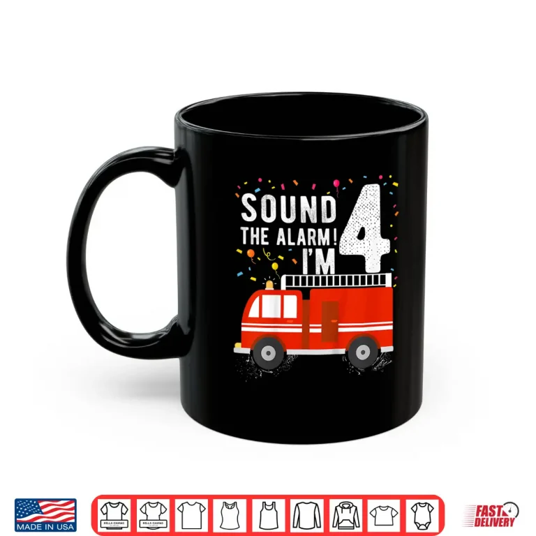 Mug Kids Fire Truck 4Th Birthday Boy 4 Year Old Firefighter Shirt