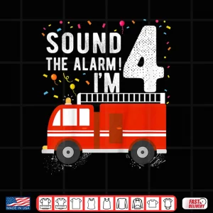 Design Kids Fire Truck 4Th Birthday Boy 4 Year Old Firefighter Shirt