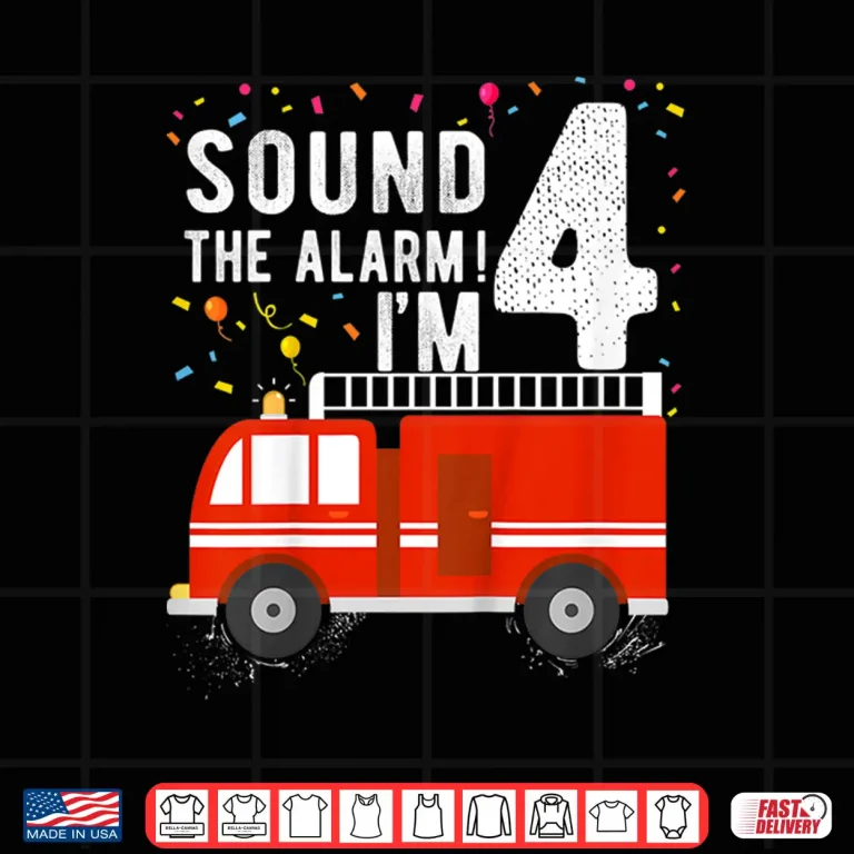 Design Kids Fire Truck 4Th Birthday Boy 4 Year Old Firefighter Shirt