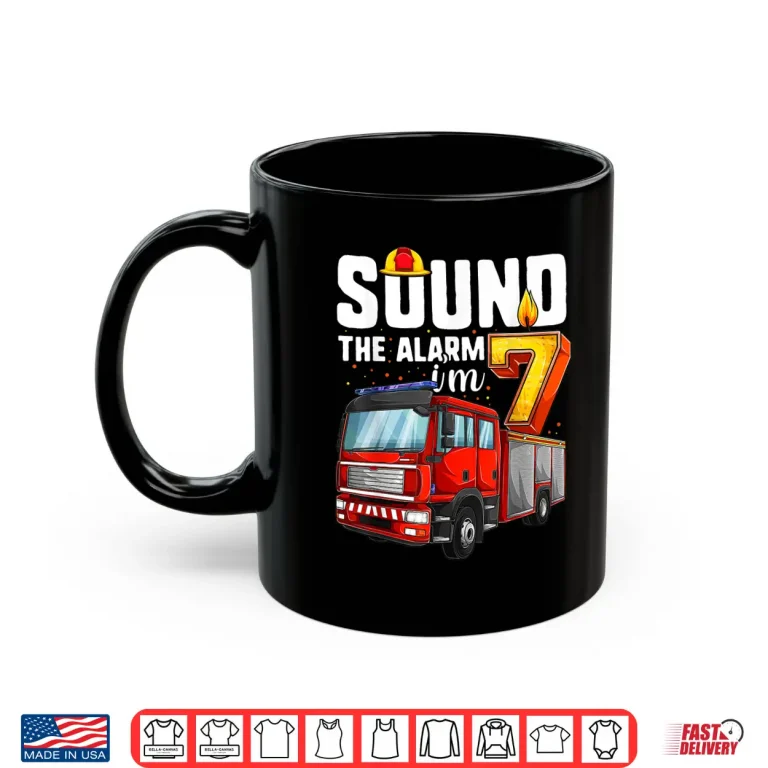 Mug 7 Years Old Firetruck Shirt Birthday Boy Firefighter Shirt
