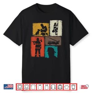 Firefighter Vintage Collage Fireman Men Hero Graphic Shirt