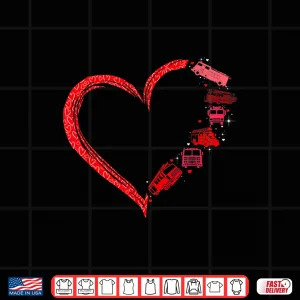Design Firefighter Heart Matching Fire Trucks Valentines Day Shirt