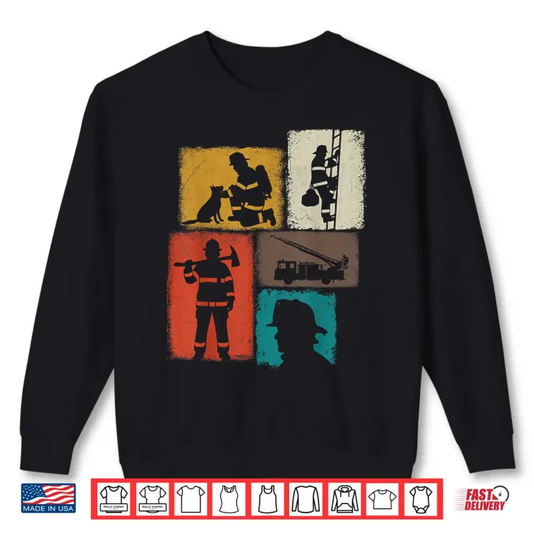 Sweatshirt Firefighter Vintage Collage Fireman Men Hero Graphic Shirt
