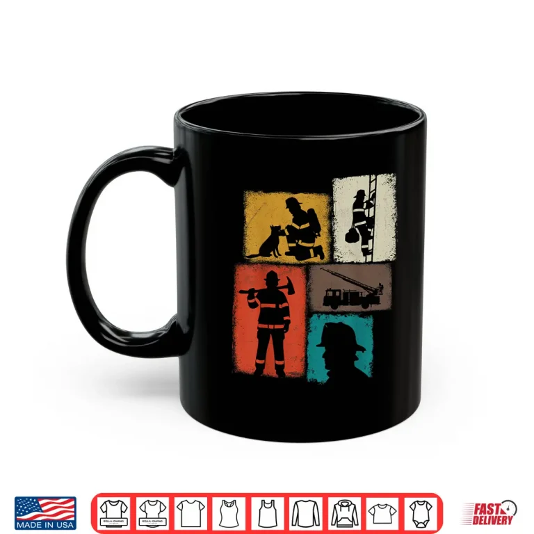 Mug Firefighter Vintage Collage Fireman Men Hero Graphic Shirt