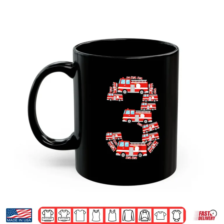 Mug Kids Fire Truck 3Rd Birthday Boy 3 Year Old Toddler Firefighter Shirt