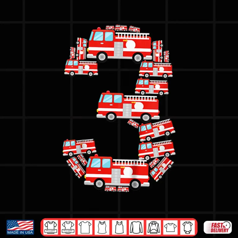 Design Kids Fire Truck 3Rd Birthday Boy 3 Year Old Toddler Firefighter Shirt