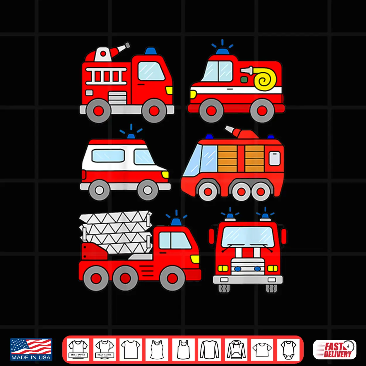 Kids Fire Truck Tshirt Boys Toddlers Emergency Vehicle Shirt Kids Fire Truck Tshirt Boys Toddlers Emergency Vehicle Shirt