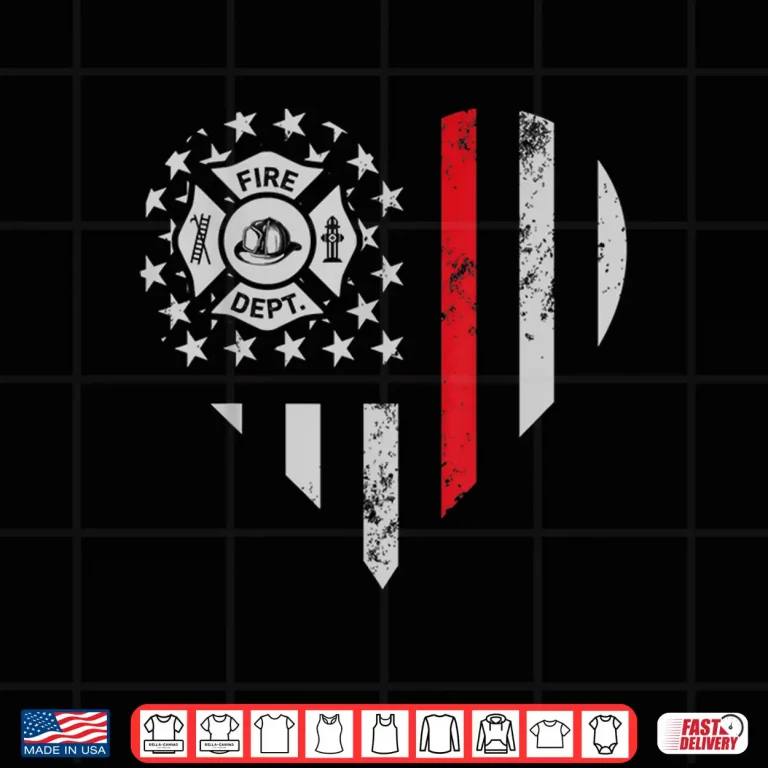 Design Thin Red Line Firefighter Love T Shirt American Flag Heart
