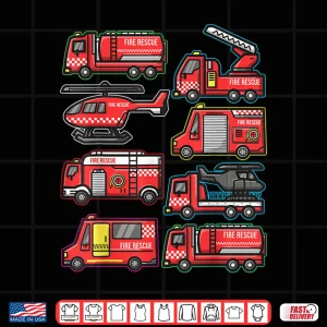 Design Types Of Fire Truck Boys Toddlers Emergency Vehicle Shirt