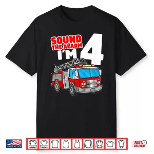 Fire Truck 4 Year Old Firefighter 4Th Birthday Shirt