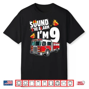 Fire Truck 9Th Birthday Firefighter 9 Year Old Shirt