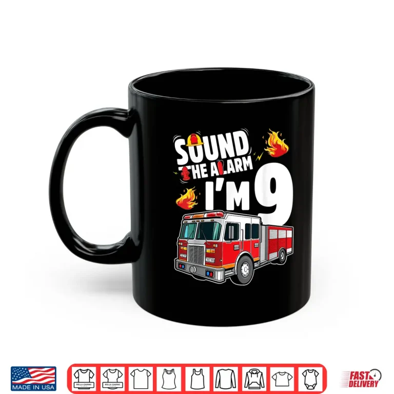 Mug Fire Truck 9Th Birthday Firefighter 9 Year Old Shirt