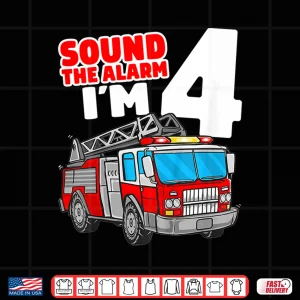 Design Fire Truck 4 Year Old Firefighter 4Th Birthday Shirt