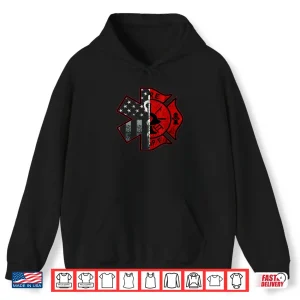 Hoodie Firefighter Paramedic Symbol American Flag Fireman Shirt