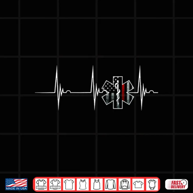 Design Firefighter EMS Heartbeat EKG Pulse American Flag Shirt