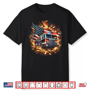 Firefighter Patriotic Fire Truck Fireman American Flag Shirt
