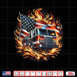 Design Firefighter Patriotic Fire Truck Fireman American Flag Shirt