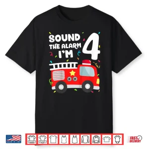 Fire Truck 4Th Birthday Firefighter 4 Year Old Shirt