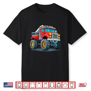 Fire Truck With Monster Truck Wheels Firefighter Vehicle Shirt