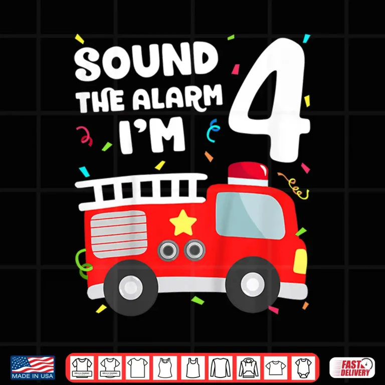 Design Fire Truck 4th Birthday Firefighter 4 Year Old Shirt
