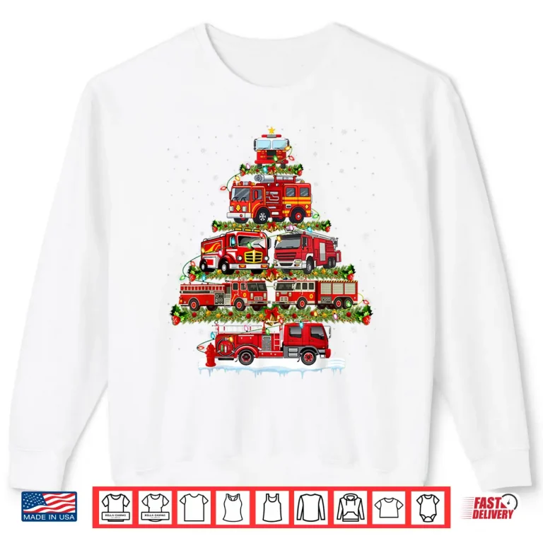 Sweatshirt Fire Truck Xmas Lights Firefighter Fire Truck Christmas Tree Shirt