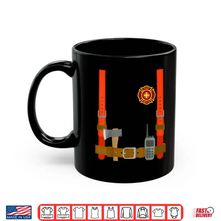 Mug Firefighter Costume Halloween Fireman Uniform Shirt