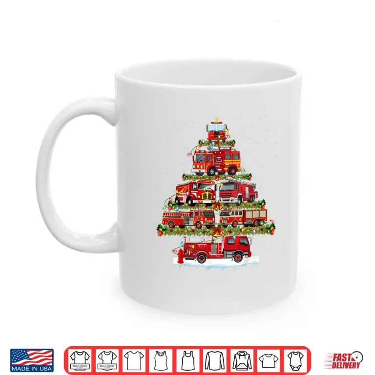 Mug Fire Truck Xmas Lights Firefighter Fire Truck Christmas Tree Shirt