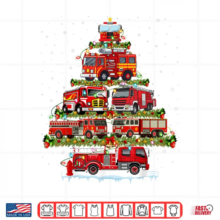 Design Fire Truck Xmas Lights Firefighter Fire Truck Christmas Tree Shirt