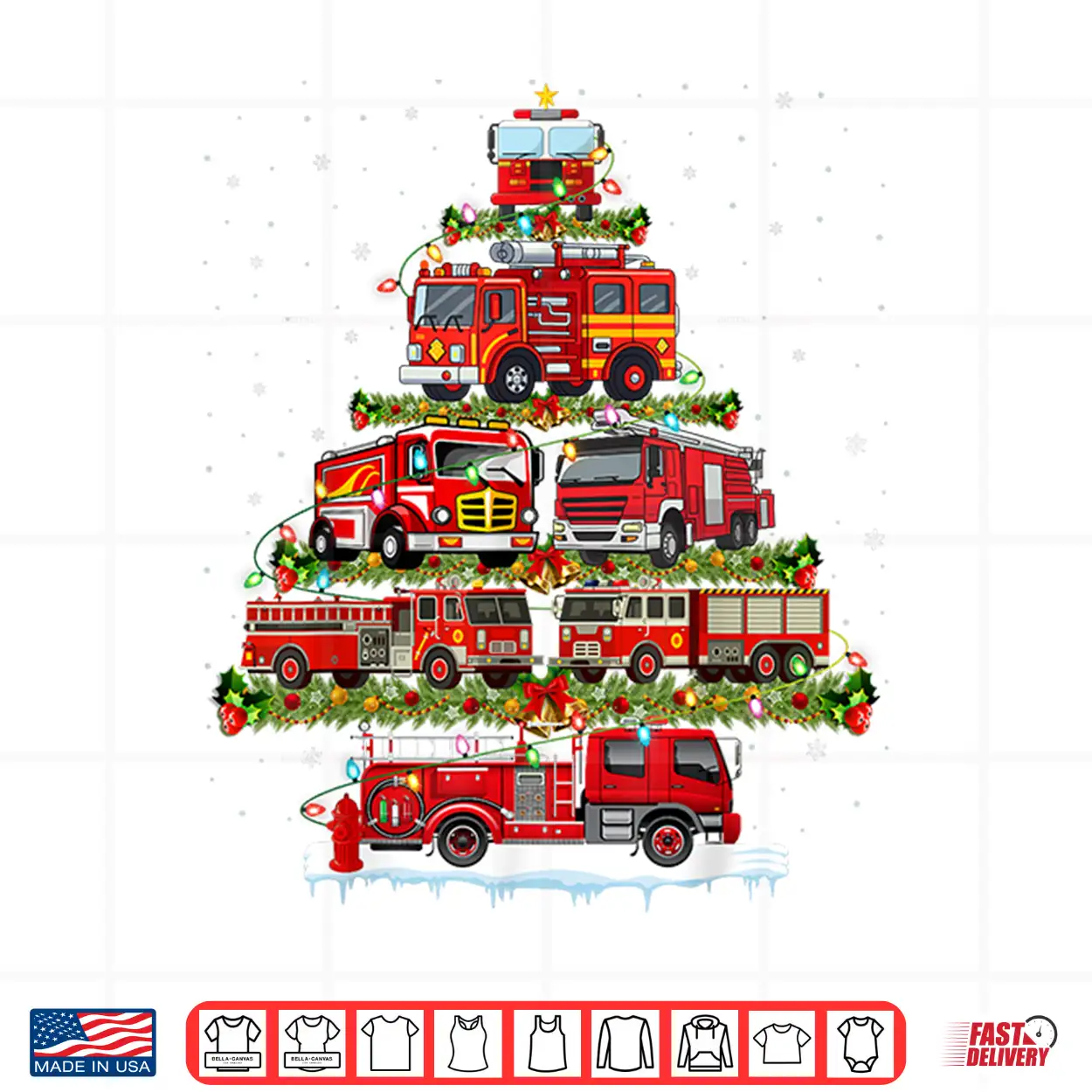 Fire Truck Xmas Lights Firefighter Fire Truck Christmas Tree Shirt Fire Truck Xmas Lights Firefighter Fire Truck Christmas Tree Shirt