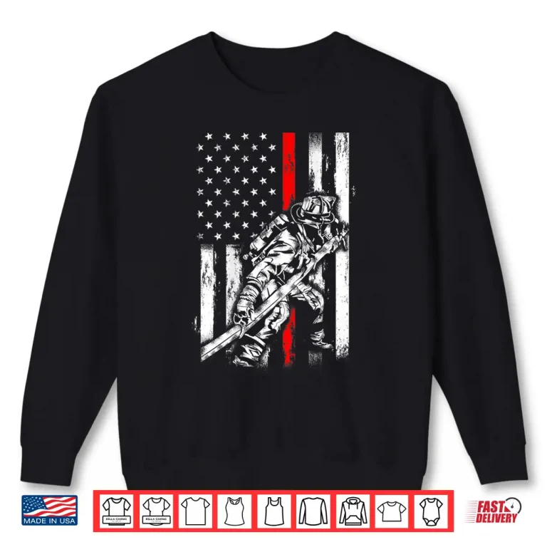 Sweatshirt Firefighter Red US Patriotic Funny Fireman American Flag Shirt