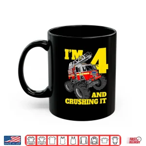 Mug Monster Fire Truck 4th Shirt Birthday 4 Firefighter Gift Shirt