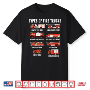 Toddler Boy Types Of Firetruck Firefighter Baby Dad Fireman Shirt