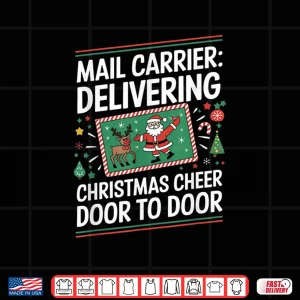 Design Mail Carrier Delivering Christmas Mailman Postal Worker Xmas Shirt