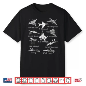 American Fighters Jets F22 Raptor F14 Tomcat Plane Spotting Shirt