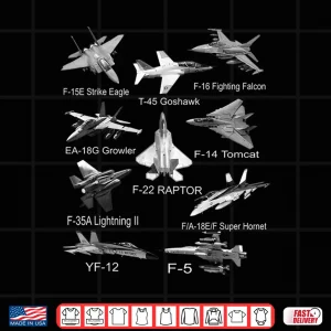 Design American Fighters Jets F22 Raptor F14 Tomcat Plane Spotting Shirt