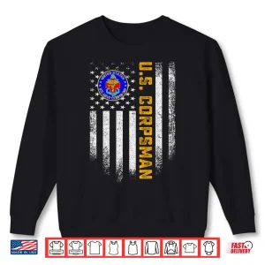 Sweatshirt Vintage USA American Flag Proud US Corpsman Veteran Military Shirt