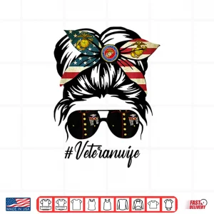 Design Veteran Spouse Military Patriotic Messy Bun Hair Shirt