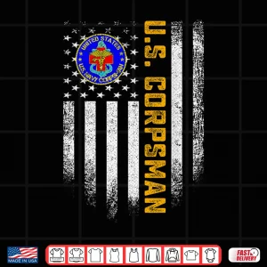 Design Vintage USA American Flag Proud US Corpsman Veteran Military Shirt