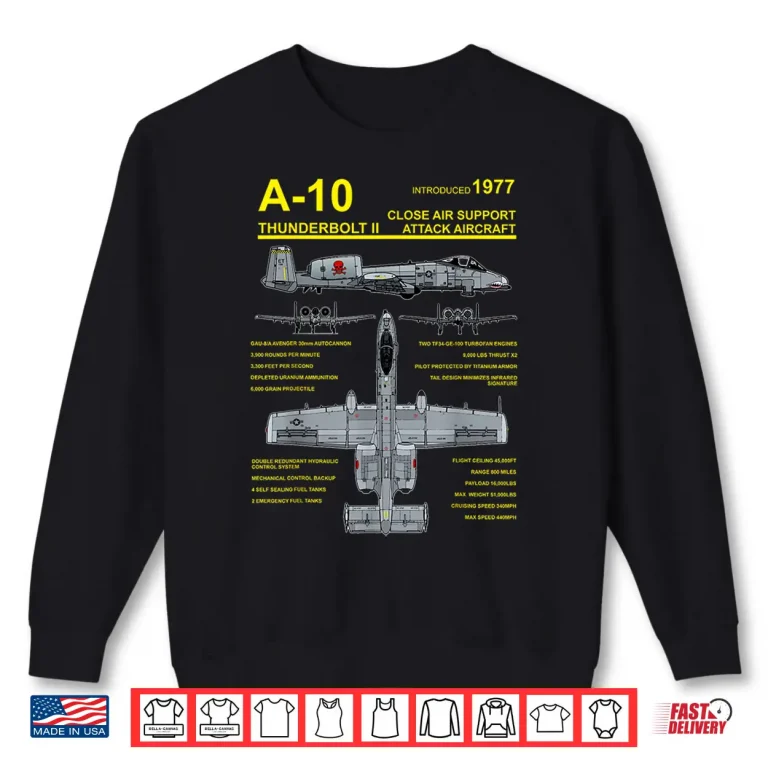 Sweatshirt A 10 Thunderbolt II Warthog Military Jet Blueprint Shirt