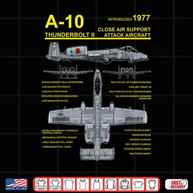 Design A 10 Thunderbolt II Warthog Military Jet Blueprint Shirt
