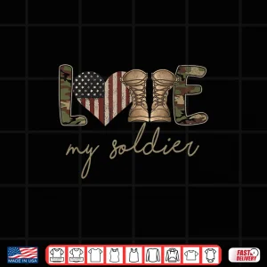 Design I Love My Soldier Military Army Spouse USA Camo Flag Shirt